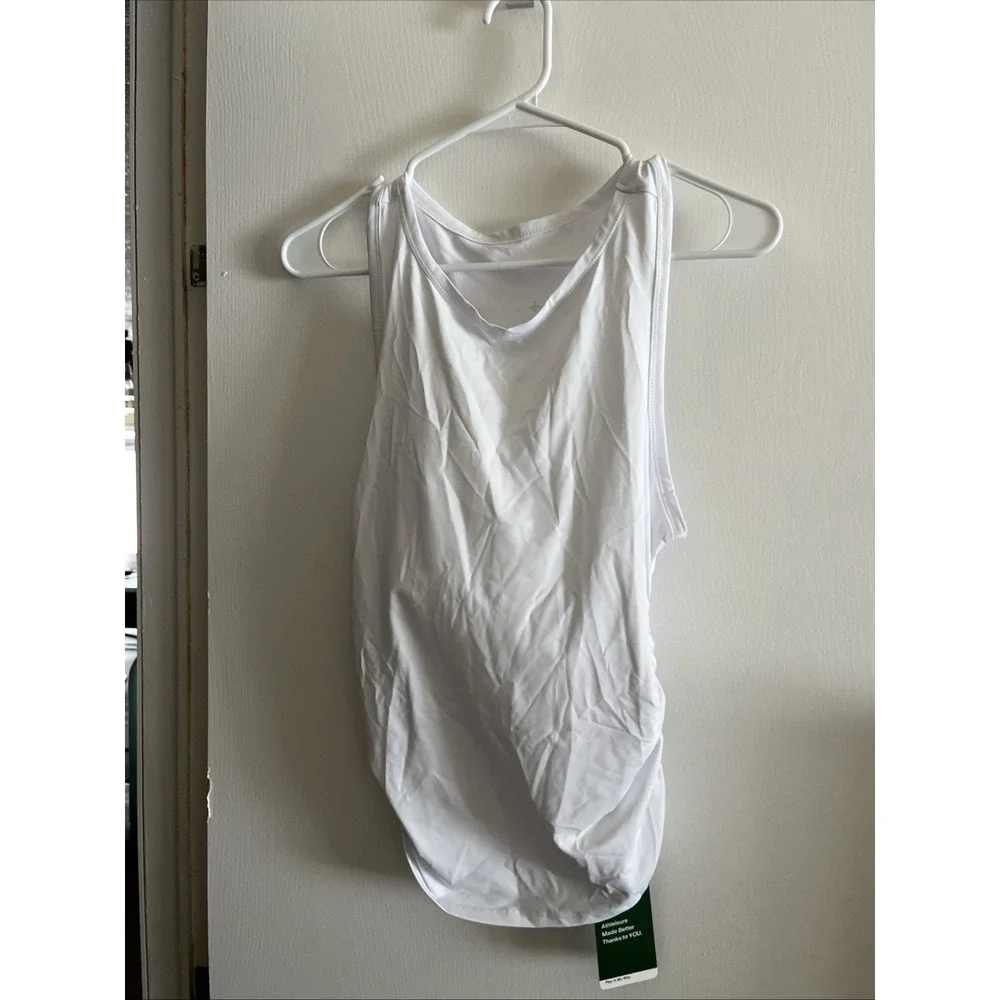 HALARA Softly Zero Ruched Curved Hem High Neck Tank‎ Top White Size Small
